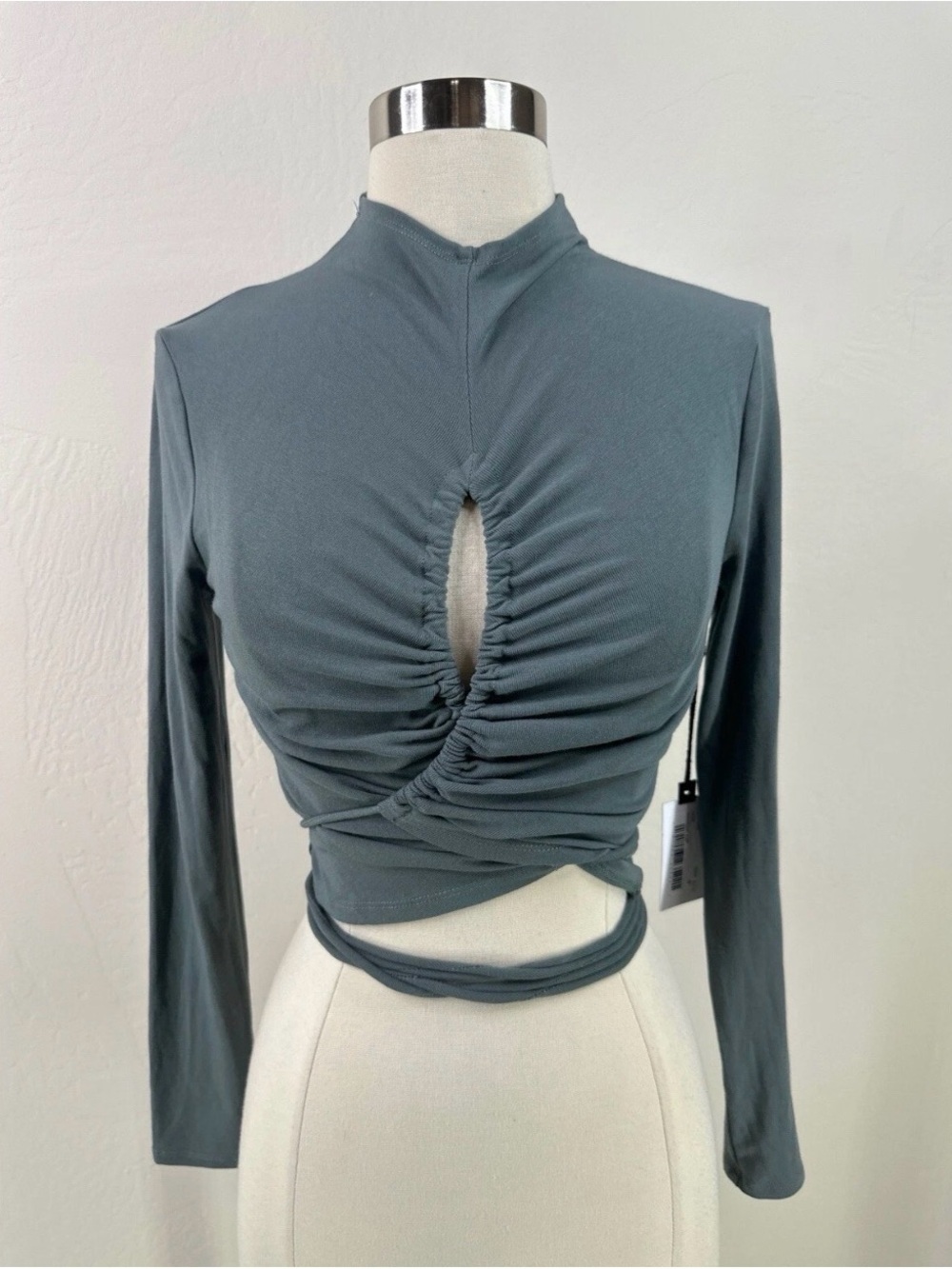 ASTR The Label Long-Sleeve Ruched Keyhole Wrap Top